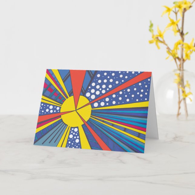 Abstract sunburst, colourful, personalized, unique card (Yellow Flower)