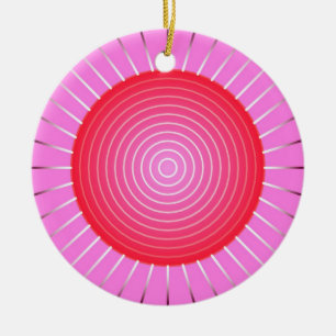 Abstract sunburst in coral, pink and silver ceramic ornament