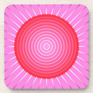 Abstract sunburst in coral, pink and silver coaster