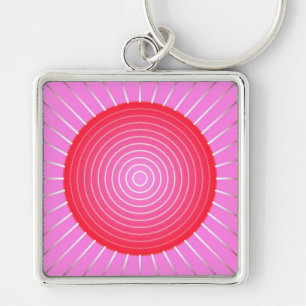 Abstract sunburst in coral, pink and silver keychain