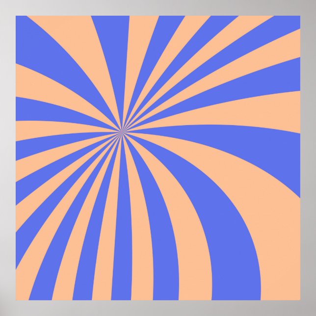 Abstract sunburst pattern background. blue and ora poster (Front)