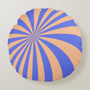 Abstract sunburst pattern background. blue and ora round pillow