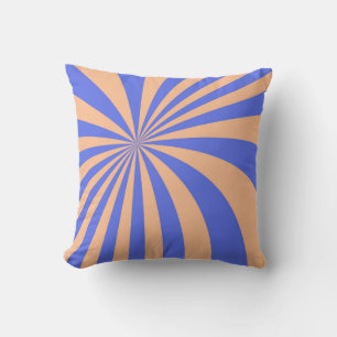 Abstract sunburst pattern background. blue and ora throw pillow