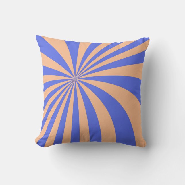 Abstract sunburst pattern background. blue and ora throw pillow (Front)