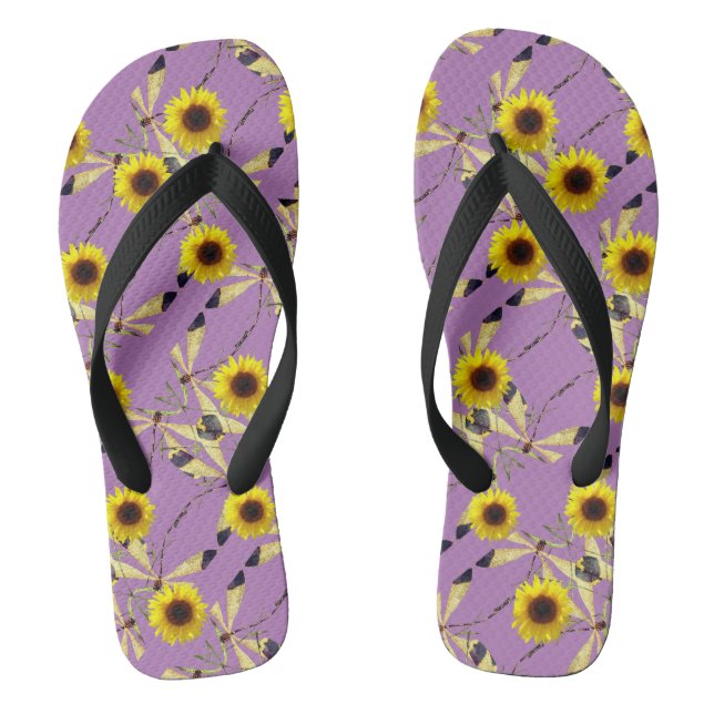 Abstract Sunflower Dragenfly  Flip Flops (Footbed)