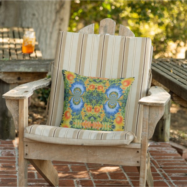 Abstract sunflower field | retro floral   outdoor pillow (Chair)