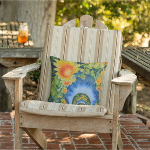Abstract Sunflower mandala Outdoor Pillow