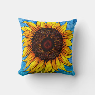 Abstract Sunflower Painting Throw Pillow