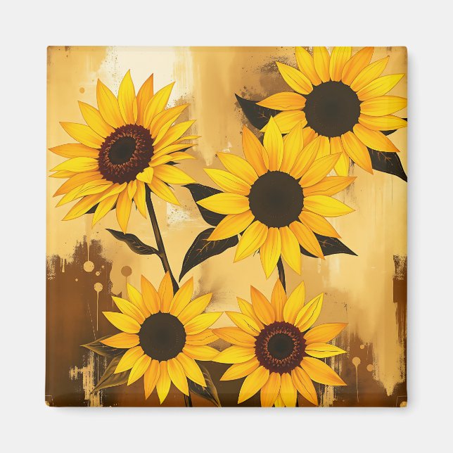 Abstract Sunflower Pattern with Golden Yellows Magnet (Front)