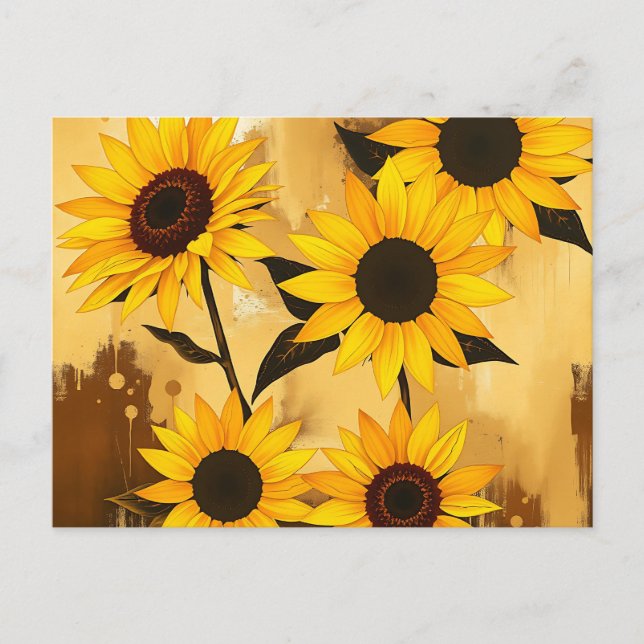 Abstract Sunflower Pattern with Golden Yellows Postcard (Front)