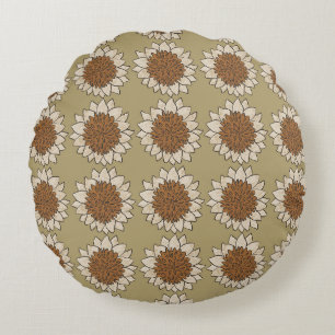 Abstract Sunflower Tile Background Round Pillow