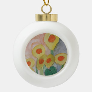 Abstract Sunflowers Ceramic Ball Christmas Ornament