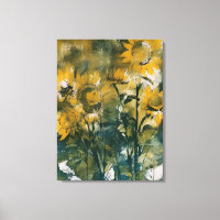 Abstract sunflowers fine art, teals, gold