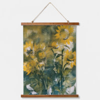 Abstract sunflowers fine art, teals, gold 