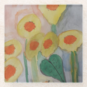Abstract Sunflowers Glass Coaster