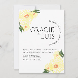 Abstract Sunflowers Greenery Floral Wedding Invitation