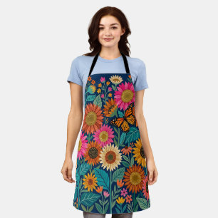 Abstract Sunflowers Monarch Butterfly Apron