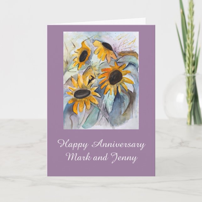 Abstract Sunflowers Personalized Anniversary Card (Front)