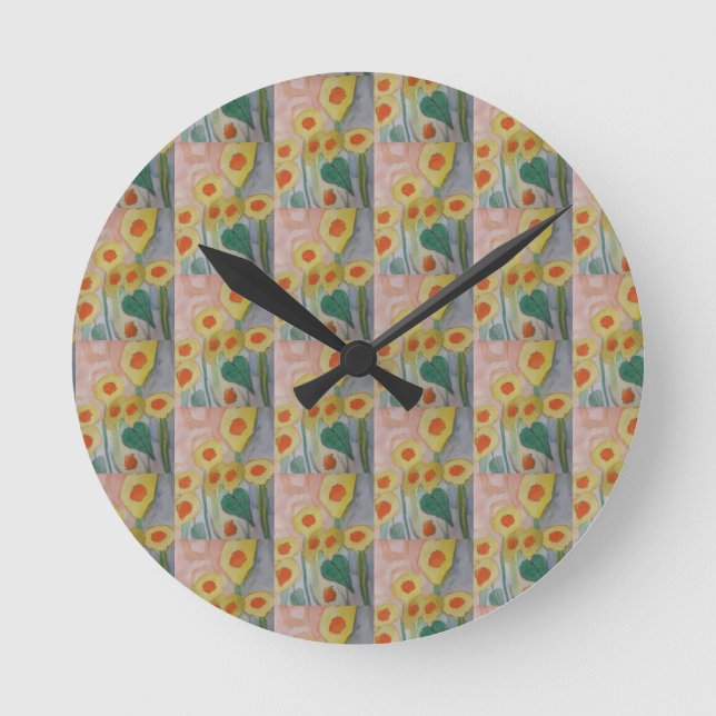Abstract Sunflowers Round Clock (Front)