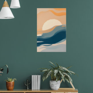 Abstract Sunlit Seascape, minimalistic sunset Poster