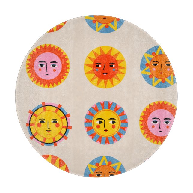 Abstract suns: ethnic seamless pattern. cutting board (Front)