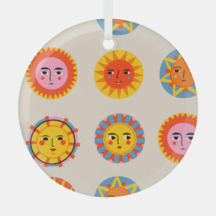 Abstract suns: ethnic seamless pattern. glass ornament