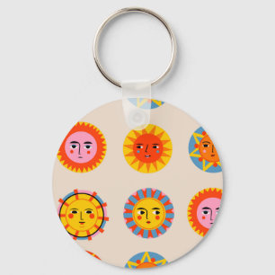 Abstract suns: ethnic seamless pattern. keychain
