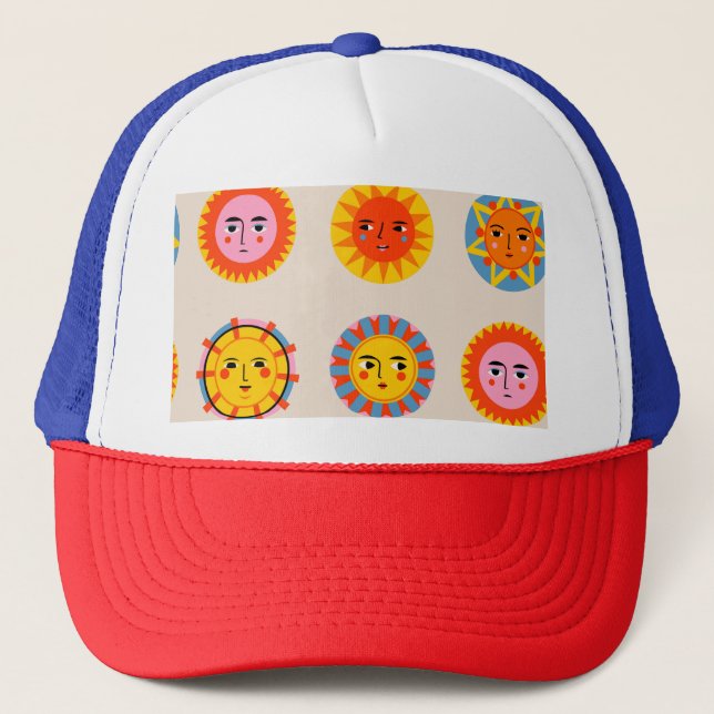 Abstract suns: ethnic seamless pattern. trucker hat (Front)