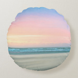 Abstract sunset at the beach in the Hague Round Pillow