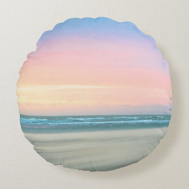 Abstract sunset at the beach in the Hague Round Pillow (Front)