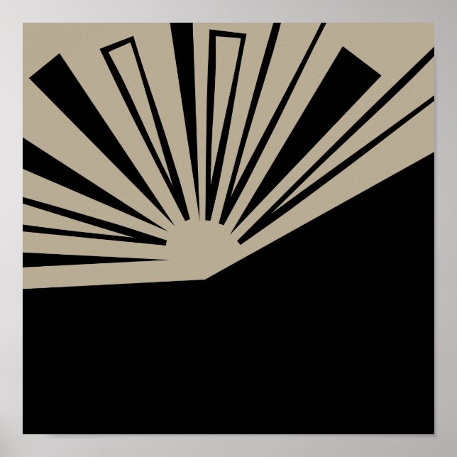 Abstract Sunset Black on Tan Modern Art Print (Front)