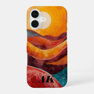 Abstract Sunset – Colorful Wavy Horizon Art Print iPhone 16 Case