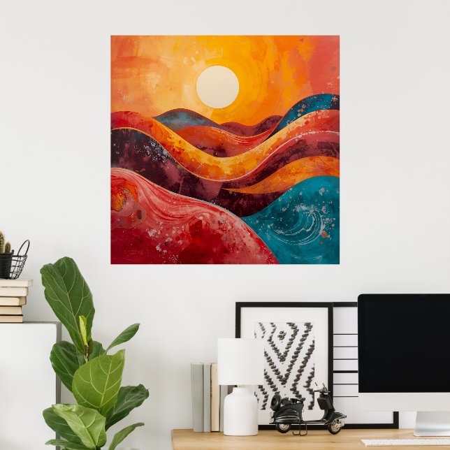 Abstract Sunset – Colourful Wavy Horizon Art Print (Home Office)