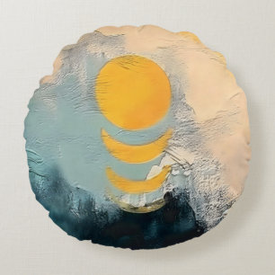 Abstract Sunset – Golden Calm Over Horizons Round Pillow