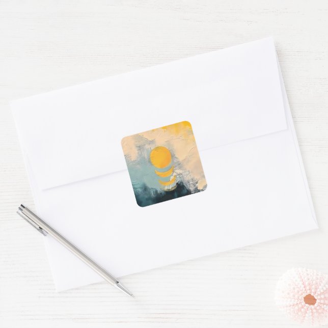 Abstract Sunset – Golden Calm Over Horizons Square Sticker (Envelope)
