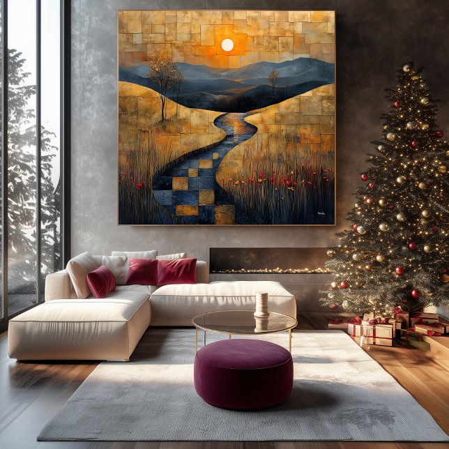 Abstract Sunset Landscape with River and Golden  Canvas Print (Creator Uploaded)