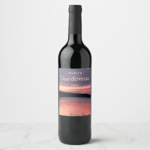 Abstract Sunset Ocean Wave Wine Label