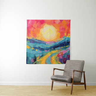 Abstract Sunset on the Field Tapestry