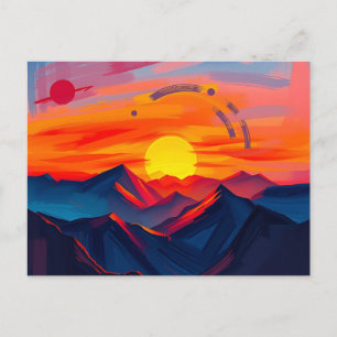 Abstract Sunset Over Mountains with Fiery  Postcard