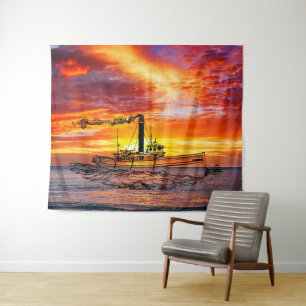 Abstract Sunset Over Ocean - Sailing the Ship Tapestry