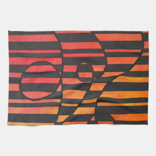 Abstract Sunset Stripes with Bold Geometric Shapes Kitchen Towel