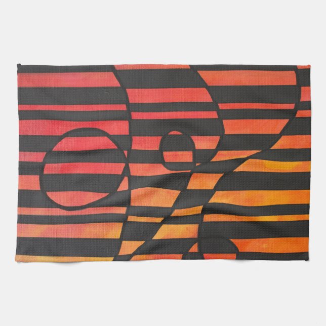 Abstract Sunset Stripes with Bold Geometric Shapes Kitchen Towel (Horizontal)