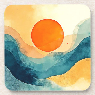 Abstract Sunset Waves Art Coaster