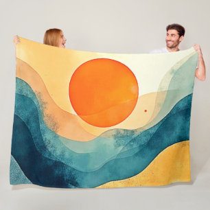 Abstract Sunset Waves Art Fleece Blanket