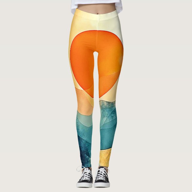 Abstract Sunset Waves Art Leggings (Front)