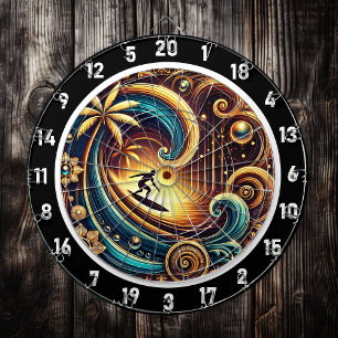 Abstract Surfer on Wave with Sunset Dartboard