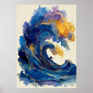 Abstract Surfer Wave Liquid Art Ocean Color Flow Poster