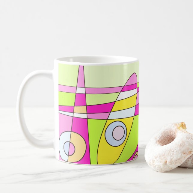 Abstract Surfing Bright Pink Green Bubblegum  Coffee Mug (With Donut)
