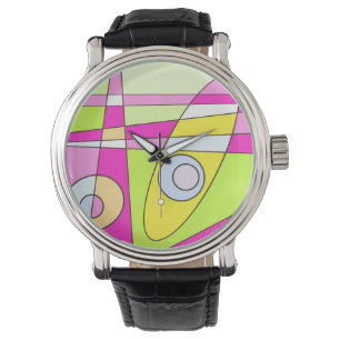 Abstract Surfing Bright Pink Green Bubblegum  Watch