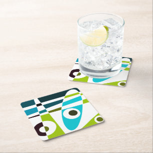 Abstract Surfing Olive Blue Teal Planner Square Paper Coaster